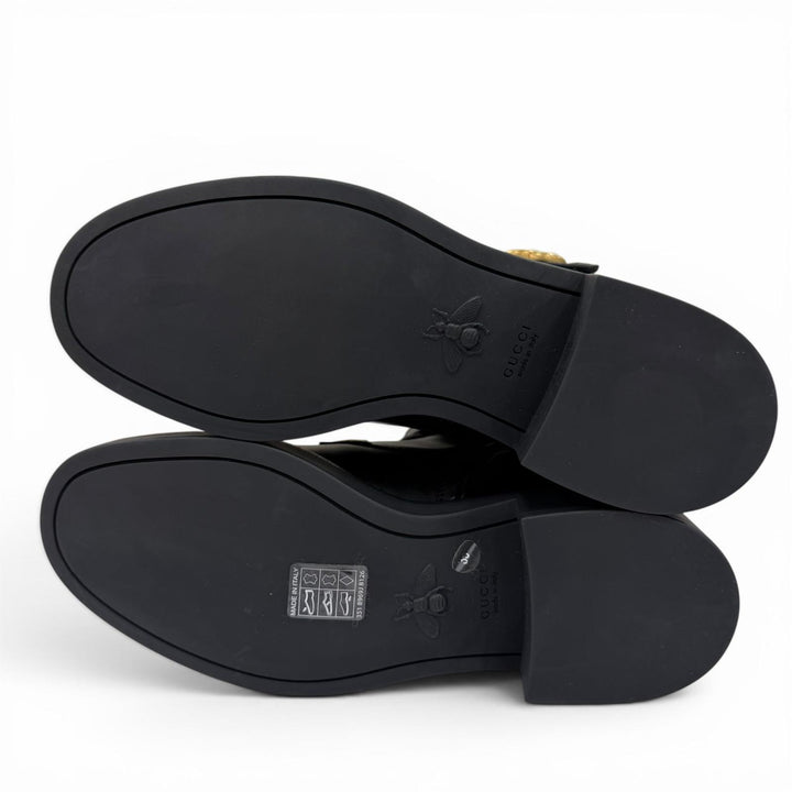 未使用品☆GUCCI グッチ 670397 GGマーモント レザー ショートブーツ アンクルブーツ ブラック ゴールド金具 35 イタリア製 箱・保存袋付