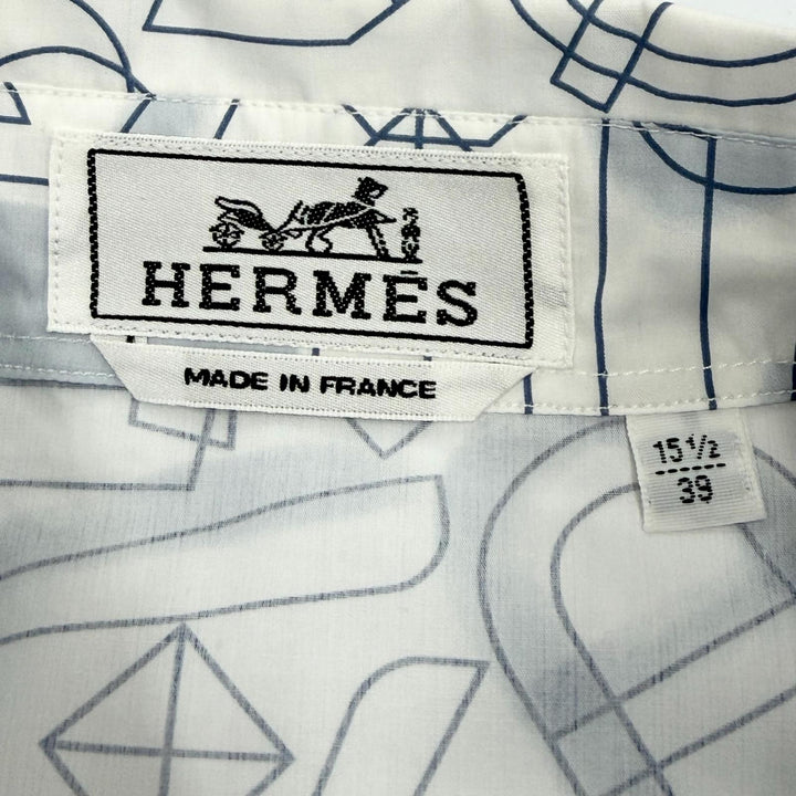 極美品▼HERMES エルメス フラグメント エクエストレス コットン100% セリエボタン ロングスリーブ 長袖シャツ ホワイト ブルー 39
