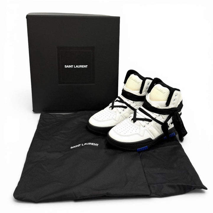 未使用品★SAINT LAURENT サンローラン 692317 スミス ロゴ刺繍入り レースアップ レザー ハイカットスニーカー ホワイト 36 箱・袋付