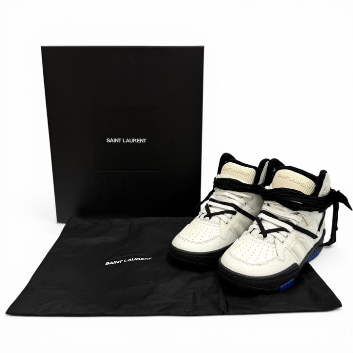 未使用品★SAINT LAURENT サンローラン 692317 スミス ロゴ刺繍入り レースアップ レザー ハイカットスニーカー ホワイト 36 箱・袋付