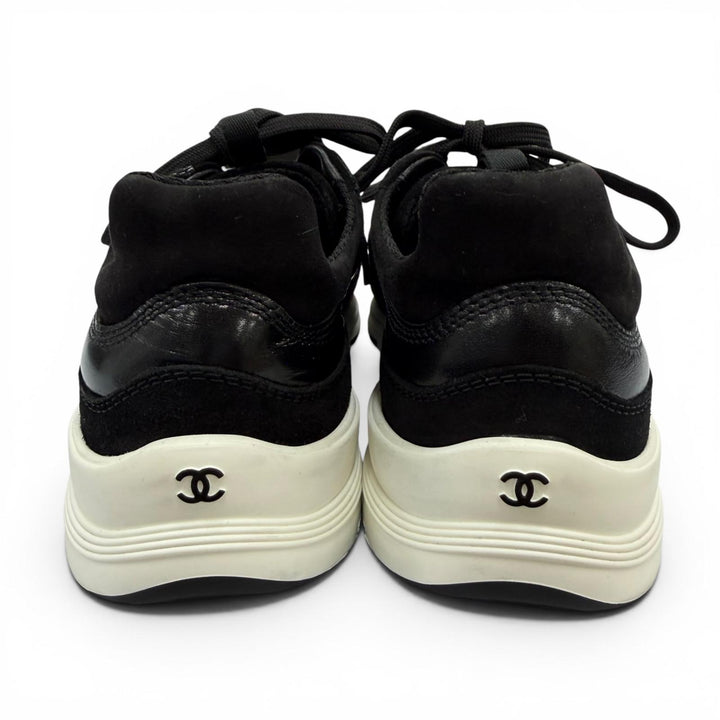美品☆CHANEL シャネル G46609 ココマーク レースアップ レザー ローカットスニーカー ブラック 36 イタリア製 レディース