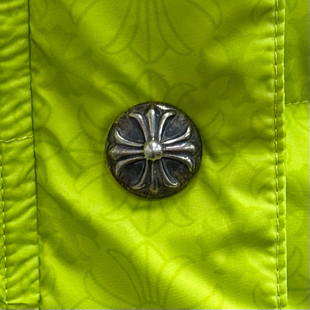 極美品★CHROME HEARTS クロムハーツ STIFF プーパークロップパディング CHプラス ダウンジャケット 総柄 ネオンイエロー XS イタリア製