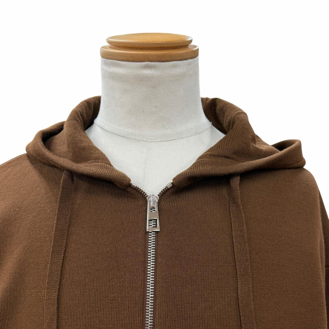 極美品▼LOEWE ロエベ H526Y16KAS ウール98% アナグラムロゴ レザー使い ZIP フーディー パーカー ブラウン M イタリア製 正規品 メンズ