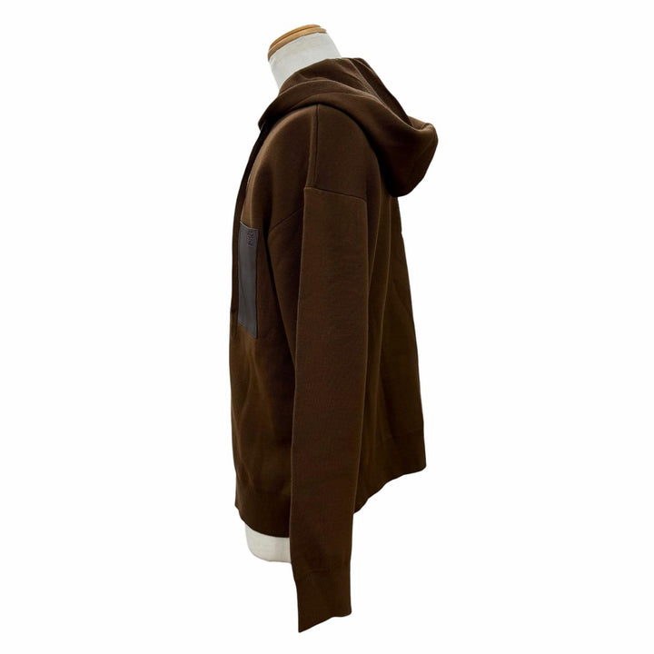 極美品▼LOEWE ロエベ H526Y16KAS ウール98% アナグラムロゴ レザー使い ZIP フーディー パーカー ブラウン M イタリア製 正規品 メンズ