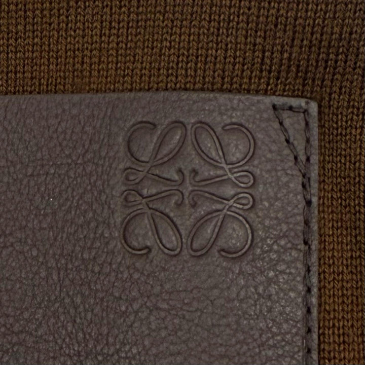 極美品▼LOEWE ロエベ H526Y16KAS ウール98% アナグラムロゴ レザー使い ZIP フーディー パーカー ブラウン M イタリア製 正規品 メンズ