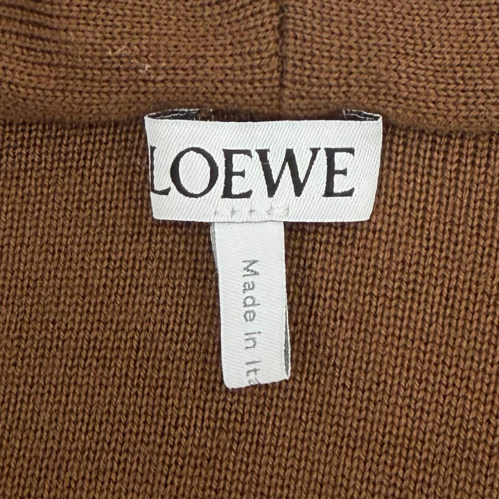 極美品▼LOEWE ロエベ H526Y16KAS ウール98% アナグラムロゴ レザー使い ZIP フーディー パーカー ブラウン M イタリア製 正規品 メンズ