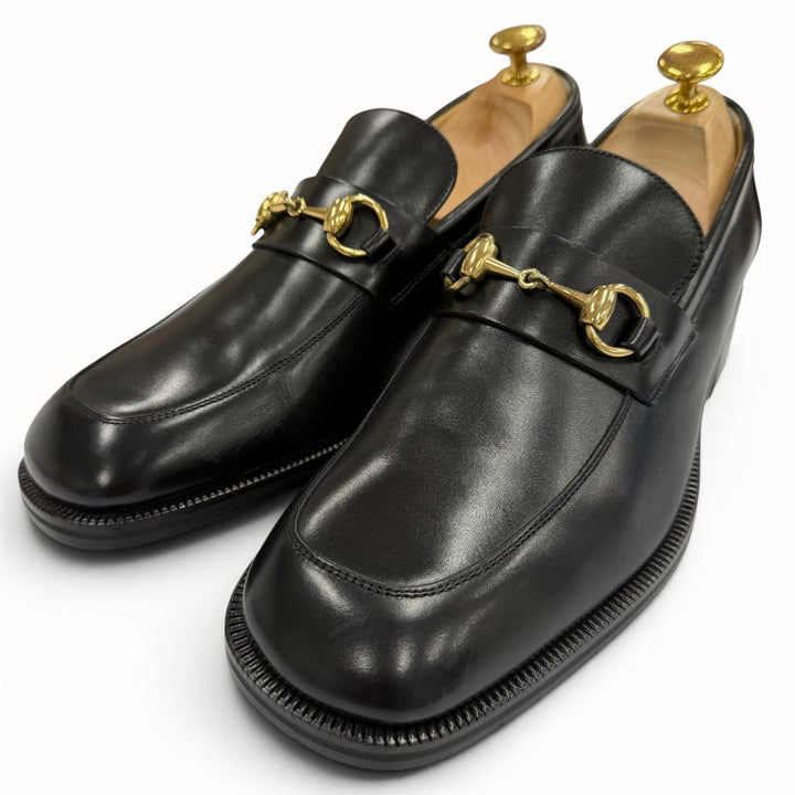 未使用品▼GUCCI グッチ 110 1409 ホースビット Uチップ レザーシューズ ローファー ブラック ゴールド金具 41.5 イタリア製 メンズ