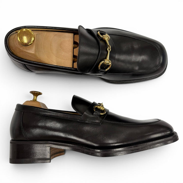 未使用品▼GUCCI グッチ 110 1409 ホースビット Uチップ レザーシューズ ローファー ブラック ゴールド金具 41.5 イタリア製 メンズ