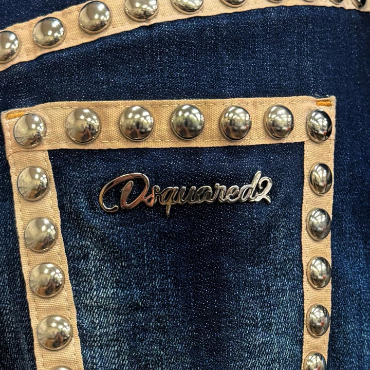 極美品★DSQUARED2 ディースクエアード 21SS S75CV0348 ロゴ金具付 スタッズ デニム ワンピース インディゴ 38 正規品 ハンガー付き
