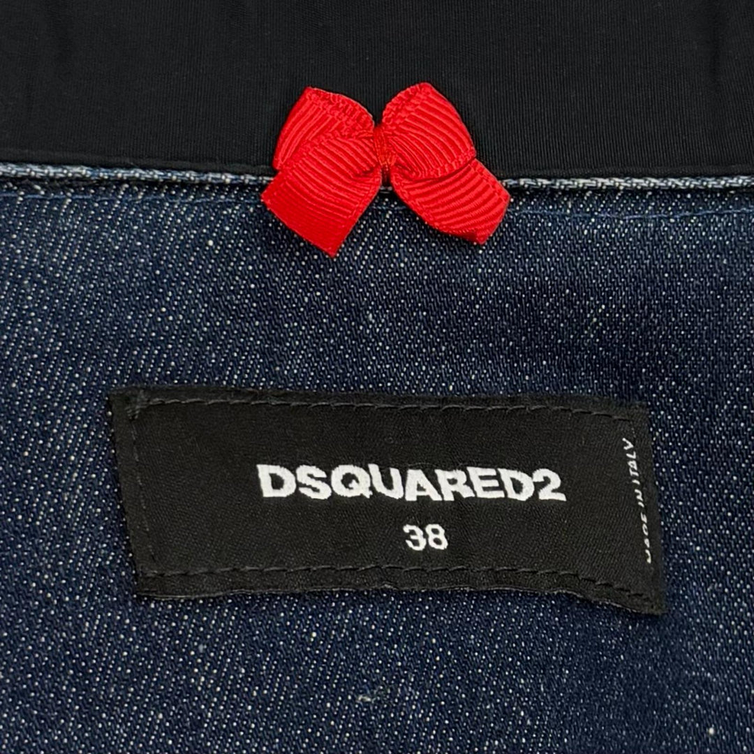 極美品★DSQUARED2 ディースクエアード 21SS S75CV0348 ロゴ金具付 スタッズ デニム ワンピース インディゴ 38 正規品 ハンガー付き