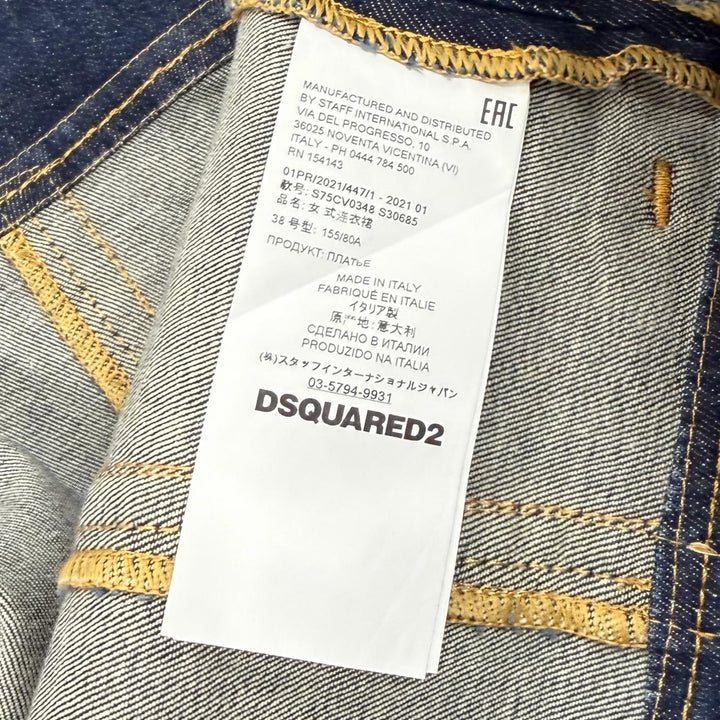 極美品★DSQUARED2 ディースクエアード 21SS S75CV0348 ロゴ金具付 スタッズ デニム ワンピース インディゴ 38 正規品 ハンガー付き