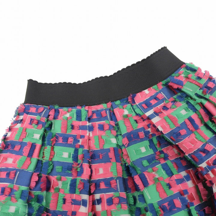 美品▲DOLCE&amp;GABBANA ドルチェ＆ガッバーナ F4AN2T/FJMWX 裏地シルク100% ジャガード スカート ピンク グリーン 38 正規品 レディース