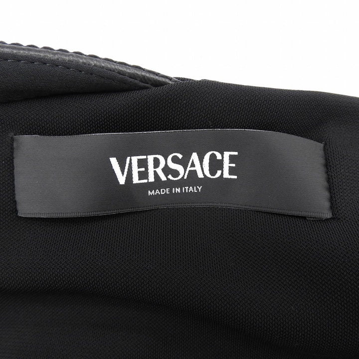 未使用品▲VERSACE ヴェルサーチ 2025年製 1021989 レザー使い ドレープ スカート ブラック 36 イタリア製 正規品 レディース ハンガー付
