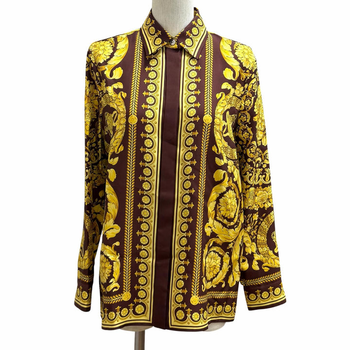 未使用品★VERSACE ヴェルサーチ 2025年製 1001360 シルク100％ メデューサボタン バロック 長袖シャツ イエロー 36 正規品 ハンガー付