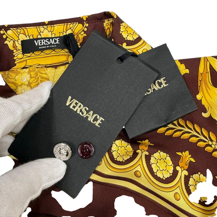 未使用品★VERSACE ヴェルサーチ 2025年製 1001360 シルク100％ メデューサボタン バロック 長袖シャツ イエロー 36 正規品 ハンガー付