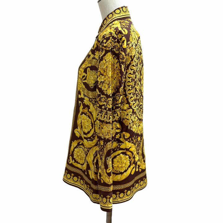 未使用品★VERSACE ヴェルサーチ 2025年製 1001360 シルク100％ メデューサボタン バロック 長袖シャツ イエロー 36 正規品 ハンガー付