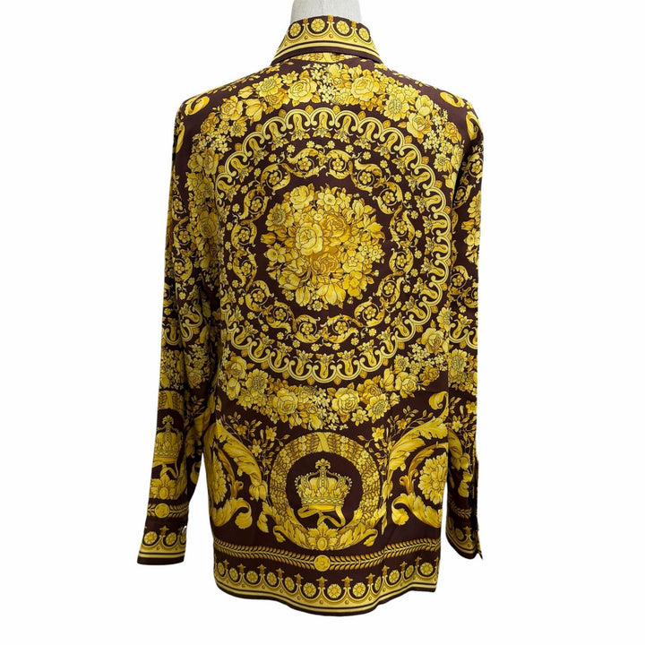 未使用品★VERSACE ヴェルサーチ 2025年製 1001360 シルク100％ メデューサボタン バロック 長袖シャツ イエロー 36 正規品 ハンガー付