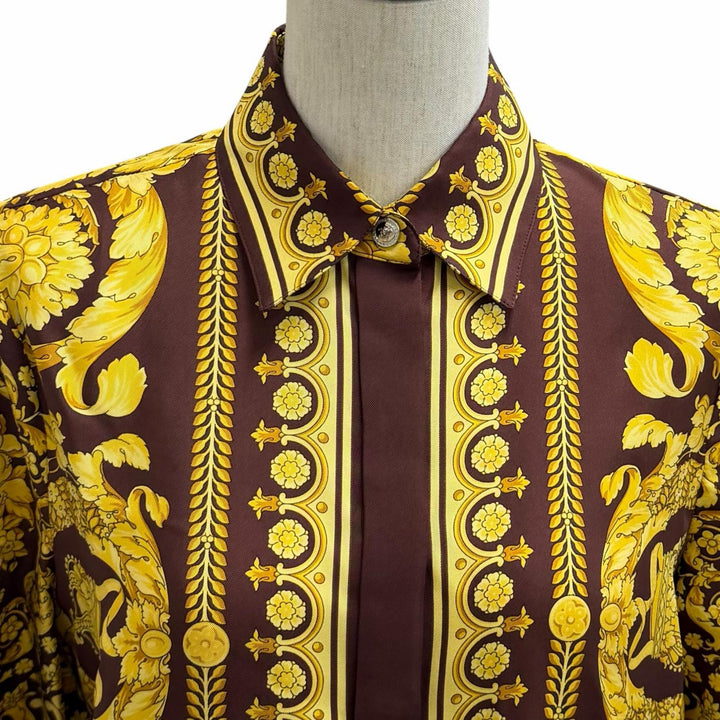 未使用品★VERSACE ヴェルサーチ 2025年製 1001360 シルク100％ メデューサボタン バロック 長袖シャツ イエロー 36 正規品 ハンガー付