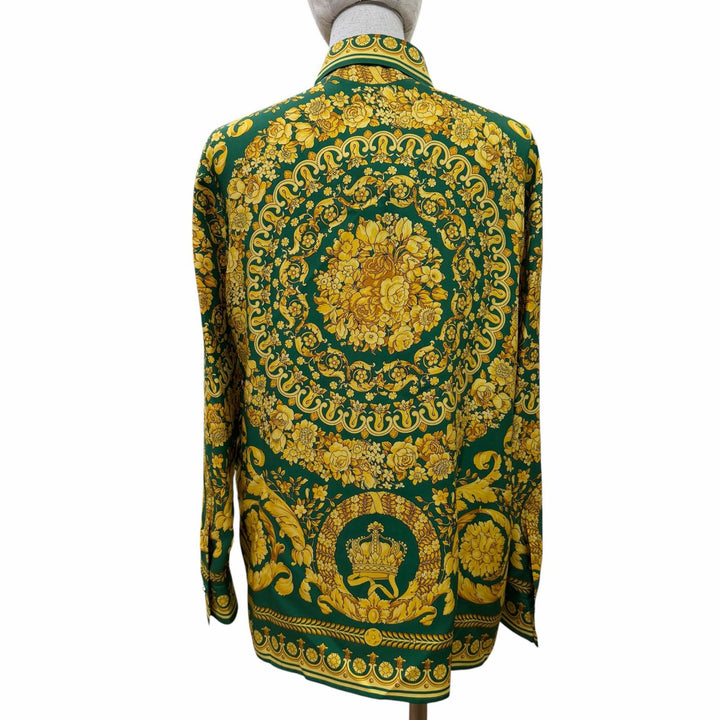 未使用品☆VERSACE ヴェルサーチ 2025年製 1001360 シルク100％ メデューサボタン バロック 長袖シャツ グリーン 38 正規品 レディース