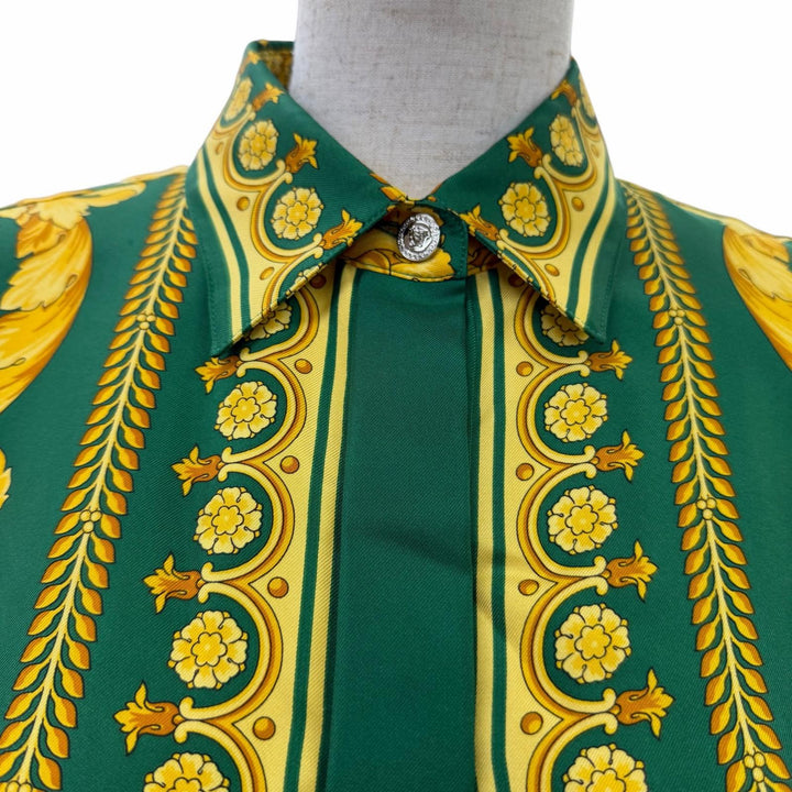 未使用品☆VERSACE ヴェルサーチ 2025年製 1001360 シルク100％ メデューサボタン バロック 長袖シャツ グリーン 38 正規品 レディース