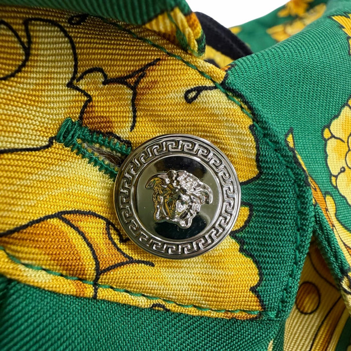 未使用品☆VERSACE ヴェルサーチ 2025年製 1001360 シルク100％ メデューサボタン バロック 長袖シャツ グリーン 38 正規品 レディース