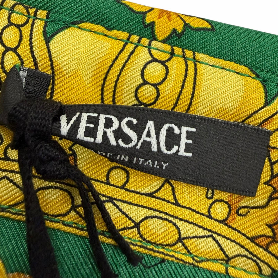 未使用品☆VERSACE ヴェルサーチ 2025年製 1001360 シルク100％ メデューサボタン バロック 長袖シャツ グリーン 38 正規品 レディース