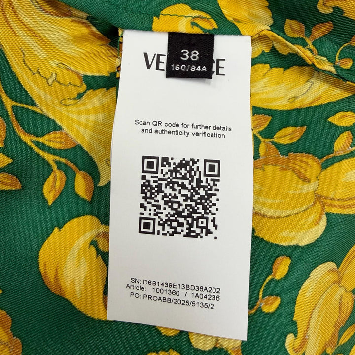 未使用品☆VERSACE ヴェルサーチ 2025年製 1001360 シルク100％ メデューサボタン バロック 長袖シャツ グリーン 38 正規品 レディース