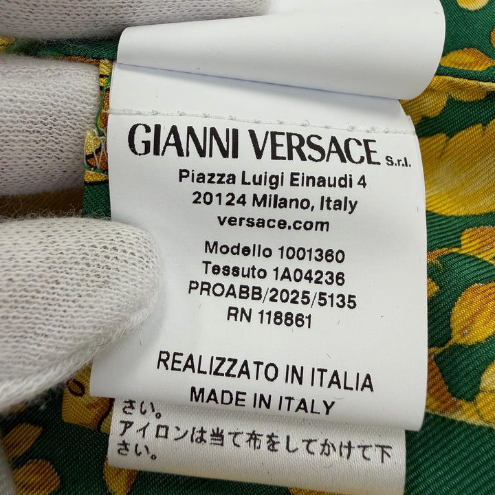 未使用品☆VERSACE ヴェルサーチ 2025年製 1001360 シルク100％ メデューサボタン バロック 長袖シャツ グリーン 38 正規品 レディース