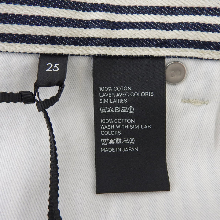 未使用品▲CELINE セリーヌ コットン100％ レザーパッチ ヒッコリー デニム パンツ ホワイト ネイビー 25 日本製 正規品 レディース