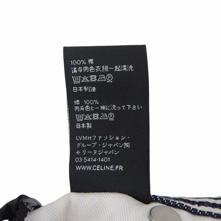 未使用品▲CELINE セリーヌ コットン100％ レザーパッチ ヒッコリー デニム パンツ ホワイト ネイビー 25 日本製 正規品 レディース