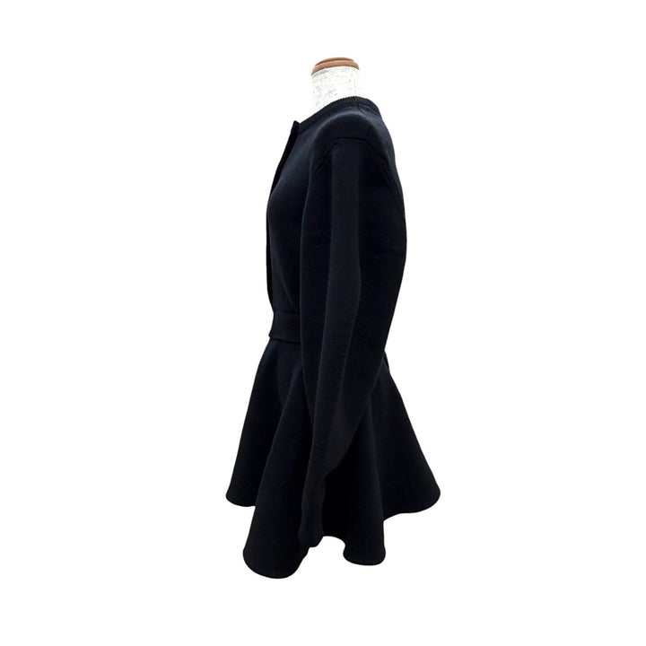 極美品△CELINE セリーヌ RR0H80U57.38NO ミニドレス ウール ロゴボタン 長袖 ニット フレアワンピース ブラック XS 正規品 定価583000円