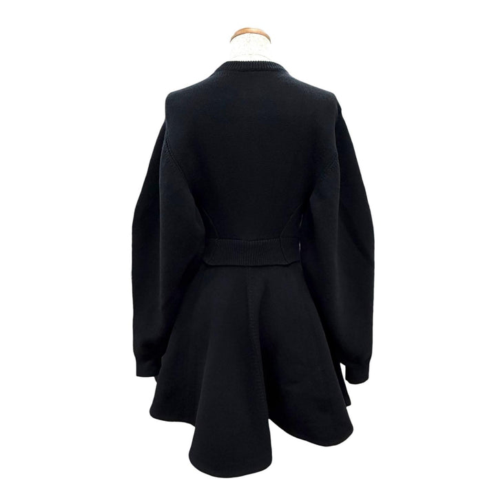 極美品△CELINE セリーヌ RR0H80U57.38NO ミニドレス ウール ロゴボタン 長袖 ニット フレアワンピース ブラック XS 正規品 定価583000円