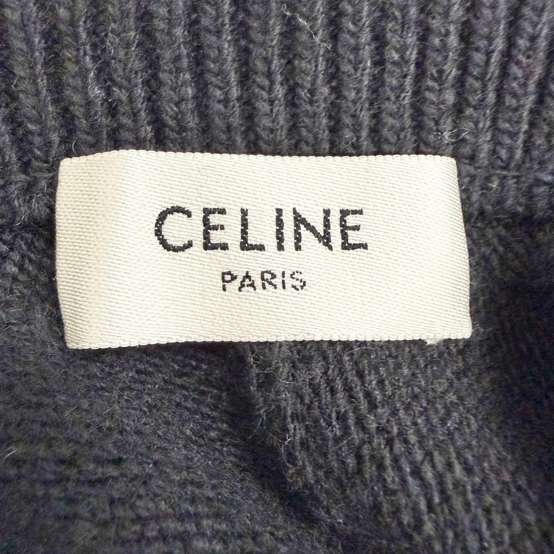極美品△CELINE セリーヌ RR0H80U57.38NO ミニドレス ウール ロゴボタン 長袖 ニット フレアワンピース ブラック XS 正規品 定価583000円