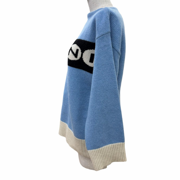 極美品☆MARNI マルニ 23AW GCMD0484Q0 バージンウール100％ ロゴ入り サイドスリット 長袖 ニット ブルー 36 正規品 レディース