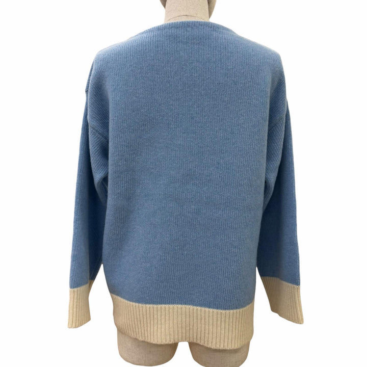 極美品☆MARNI マルニ 23AW GCMD0484Q0 バージンウール100％ ロゴ入り サイドスリット 長袖 ニット ブルー 36 正規品 レディース