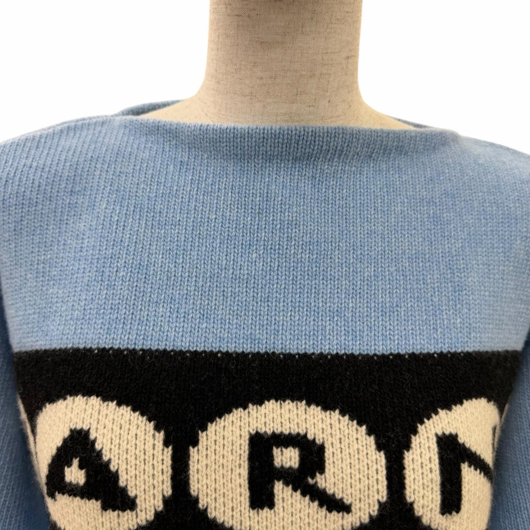 極美品☆MARNI マルニ 23AW GCMD0484Q0 バージンウール100％ ロゴ入り サイドスリット 長袖 ニット ブルー 36 正規品 レディース