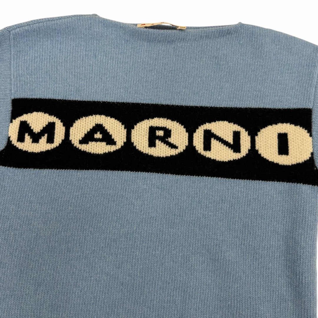 極美品☆MARNI マルニ 23AW GCMD0484Q0 バージンウール100％ ロゴ入り サイドスリット 長袖 ニット ブルー 36 正規品 レディース