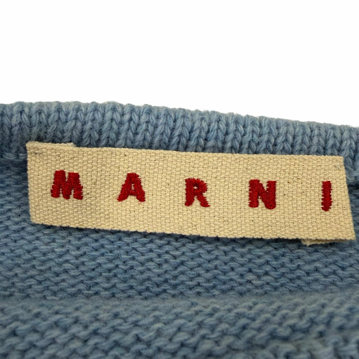 極美品☆MARNI マルニ 23AW GCMD0484Q0 バージンウール100％ ロゴ入り サイドスリット 長袖 ニット ブルー 36 正規品 レディース