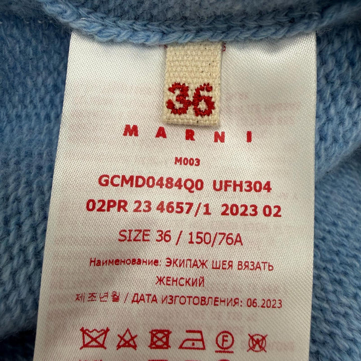 極美品☆MARNI マルニ 23AW GCMD0484Q0 バージンウール100％ ロゴ入り サイドスリット 長袖 ニット ブルー 36 正規品 レディース