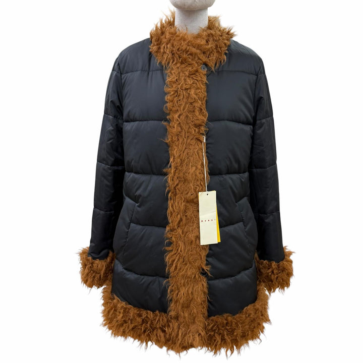 極美品☆MARNI マルニ 22AW JKMA0236LW モヘア リバーシブル 中綿入り コート ネイビー系 ブラック 36 イタリア製 正規品 レディース