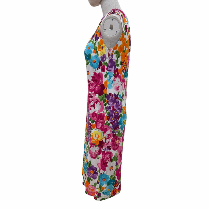 未使用品☆LEONARD FASHION レオナール ファッション コットン100％ 花柄デザイン ノースリーブ ワンピース マルチ ホワイト 36 正規品