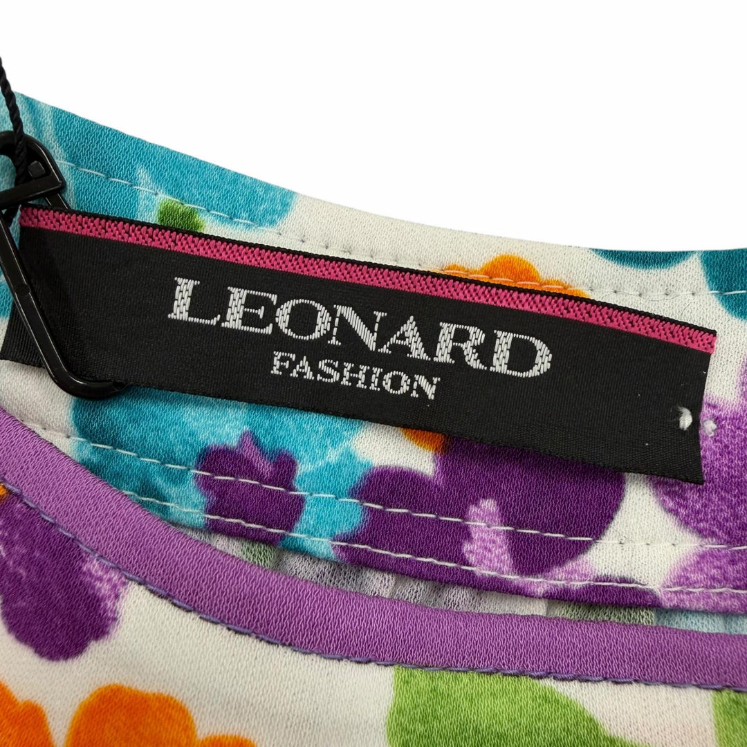 未使用品☆LEONARD FASHION レオナール ファッション コットン100％ 花柄デザイン ノースリーブ ワンピース マルチ ホワイト 36 正規品