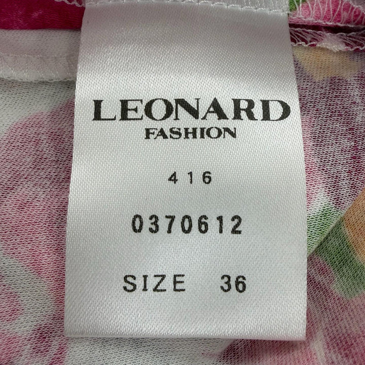 未使用品☆LEONARD FASHION レオナール ファッション コットン100％ 花柄デザイン ノースリーブ ワンピース マルチ ホワイト 36 正規品