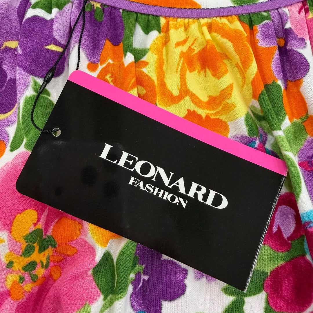 未使用品☆LEONARD FASHION レオナール ファッション コットン100％ 花柄デザイン ノースリーブ ワンピース マルチ ホワイト 36 正規品