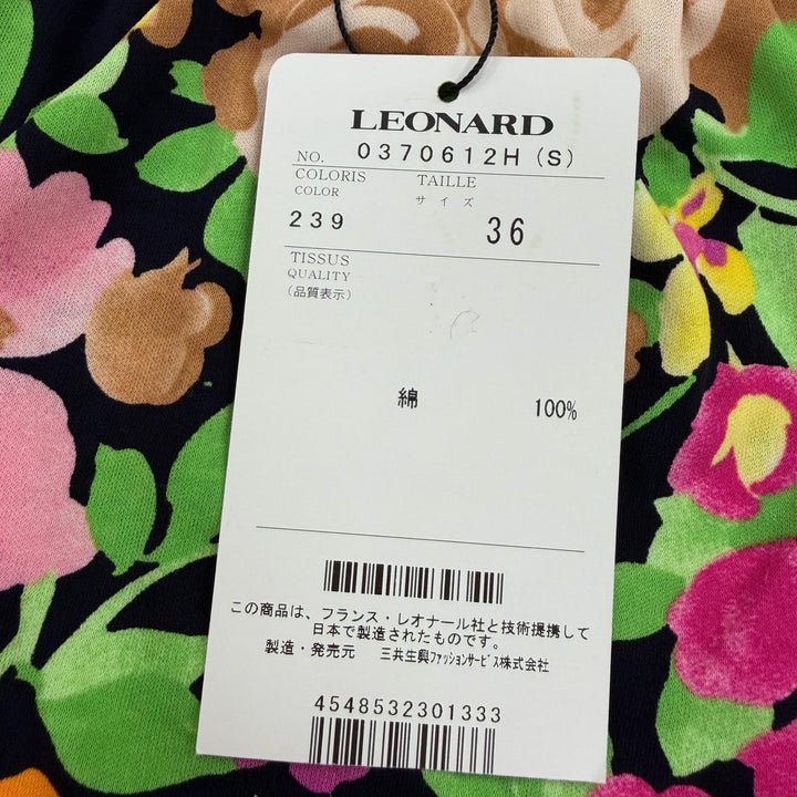 未使用品☆LEONARD FASHION レオナール ファッション コットン100％ 花柄デザイン ノースリーブ ワンピース マルチ ブラック 36 正規品