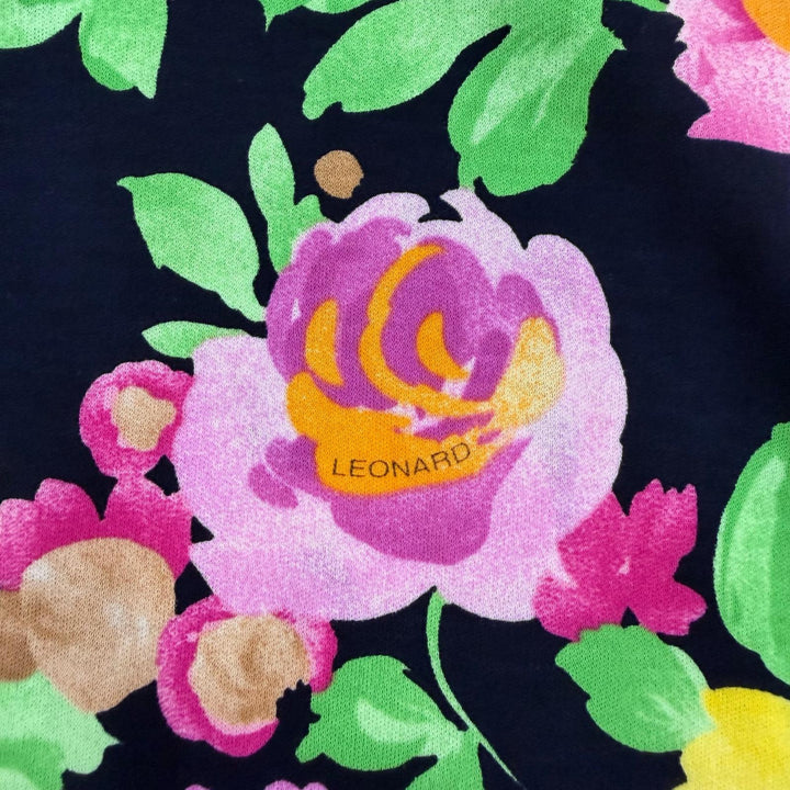 未使用品☆LEONARD FASHION レオナール ファッション コットン100％ 花柄デザイン ノースリーブ ワンピース マルチ ブラック 36 正規品