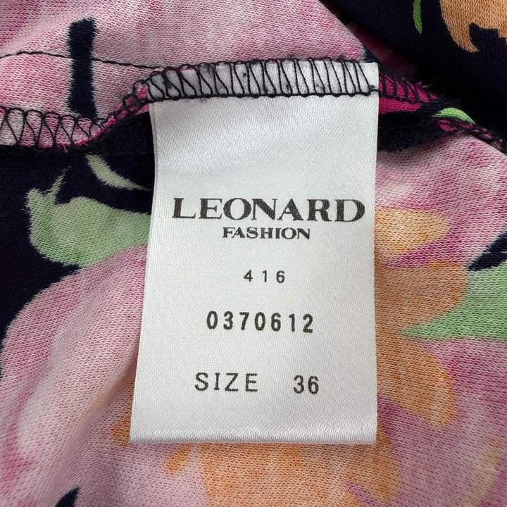 未使用品☆LEONARD FASHION レオナール ファッション コットン100％ 花柄デザイン ノースリーブ ワンピース マルチ ブラック 36 正規品