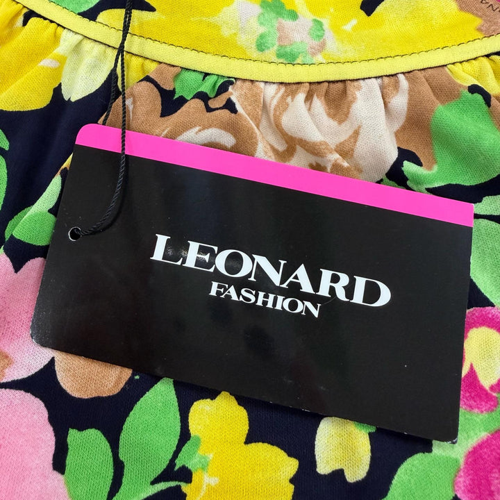 未使用品☆LEONARD FASHION レオナール ファッション コットン100％ 花柄デザイン ノースリーブ ワンピース マルチ ブラック 36 正規品