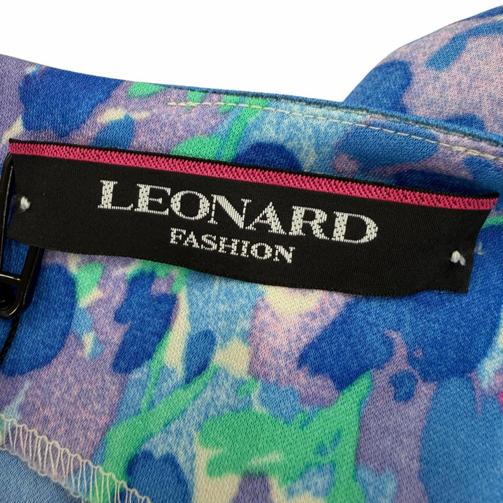 未使用品☆LEONARD FASHION レオナール ファッション 総柄デザイン ノースリーブ フレア ワンピース ブルー系 34 正規品 レディース