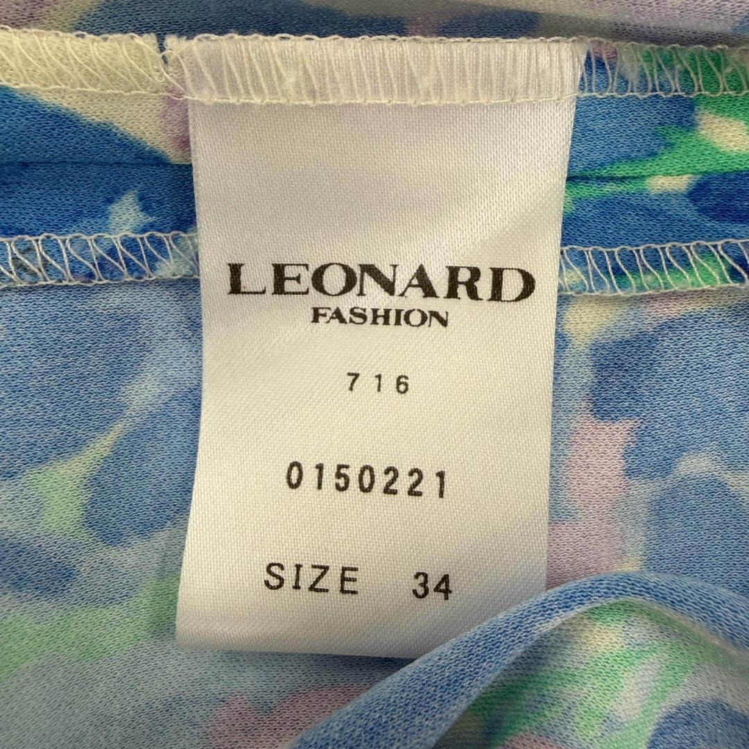 未使用品☆LEONARD FASHION レオナール ファッション 総柄デザイン ノースリーブ フレア ワンピース ブルー系 34 正規品 レディース